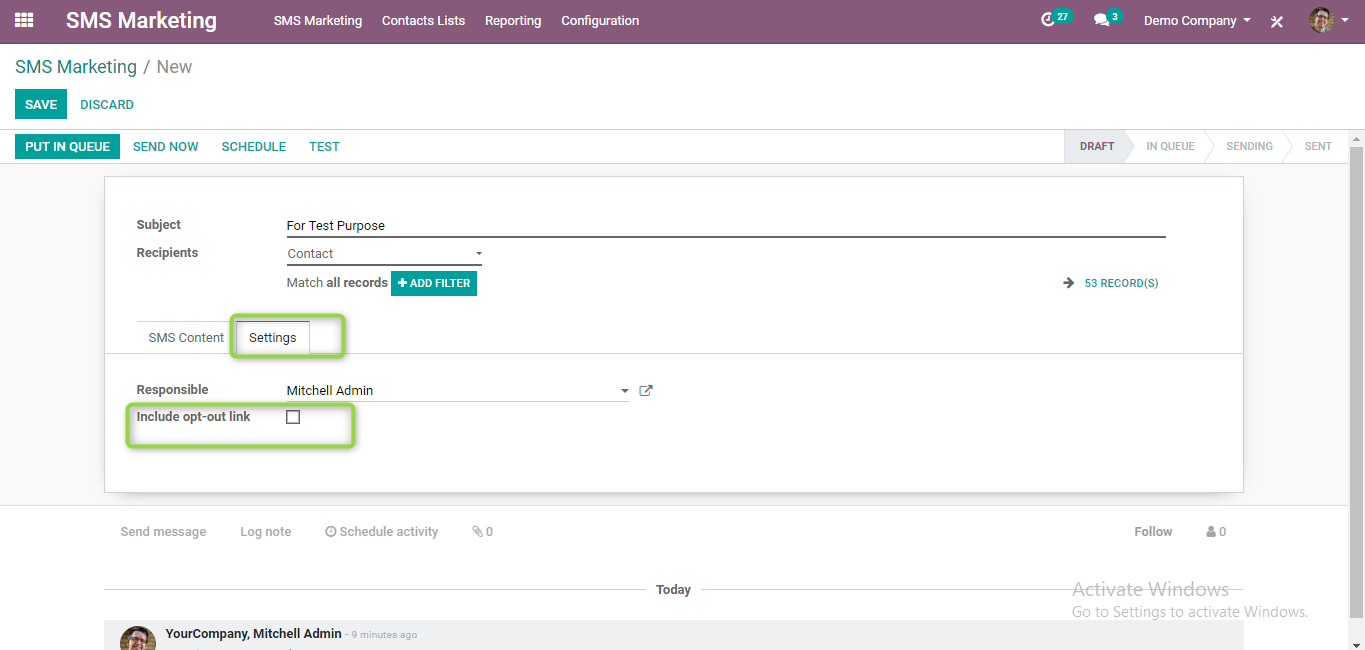 SMS Marketing Module in Odoo - Globalteckz