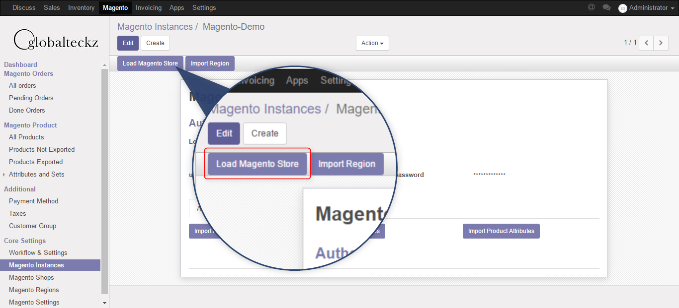 loading magento 2 stores in odoo 10 erp